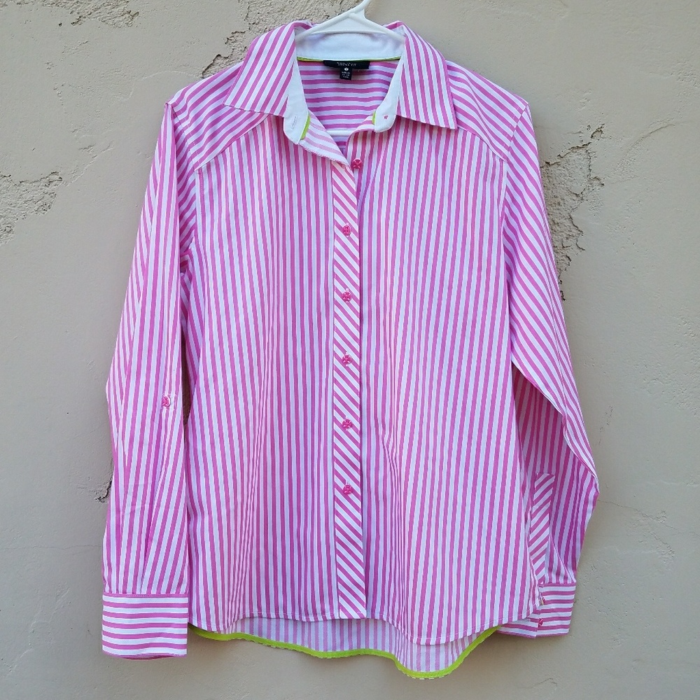Foxcroft Pink Striped Button Down Shirt Size 8